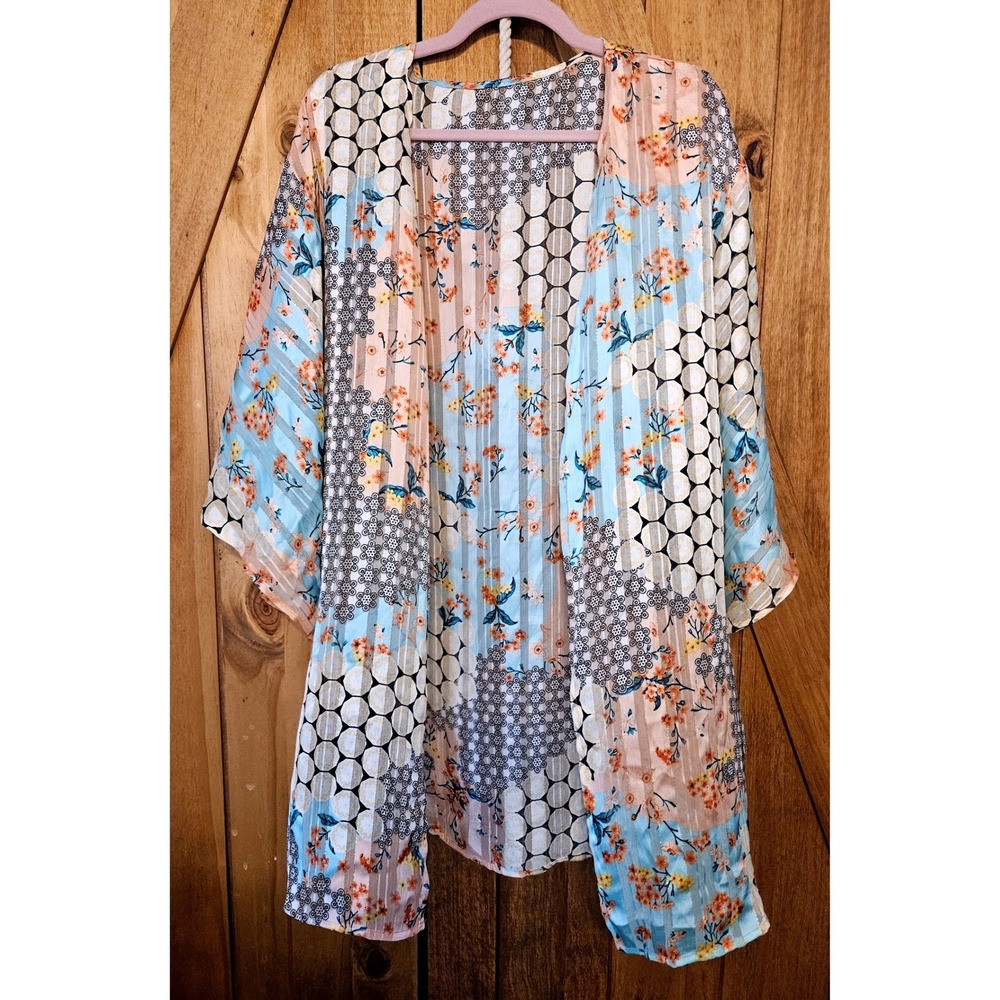 Kimono Sleeve Colorblock Duster Women OS Multicolor Bohemian Mid-length #751